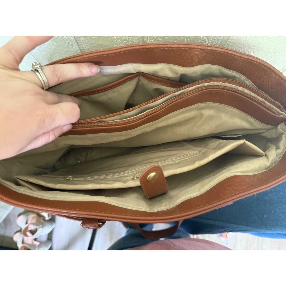 Bundle Cognac Saffiano Laptop Tote Bag and Floral Zip Around Wallet Set - Picture 4 of 8